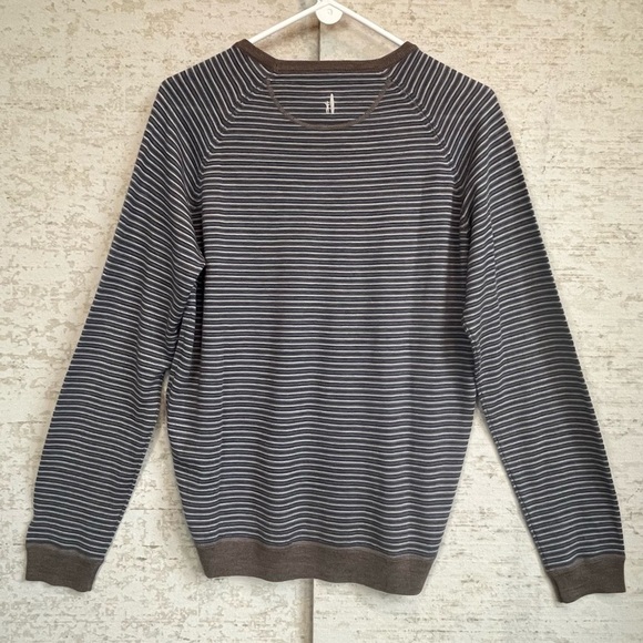 Johnnie-O Mens Virgil Prep Merino Wool Striped Sweater Sz Medium Gray Tan White - Picture 10 of 16